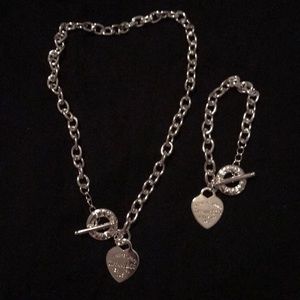 925 Silver heart shaped choker and bracelet set